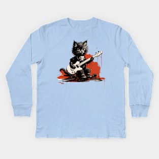 Solo Guitar Rocker cat Kids Long Sleeve T-Shirt